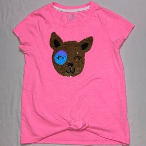 Dog Bear Flip Sequin Shirt Girls Medium 7-8 Pink Top Short Sleeve Summer Glitter